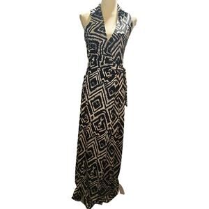 T-Bags Los Angeles Black & White Ikat Print Wrap Maxi Dress, Size Small